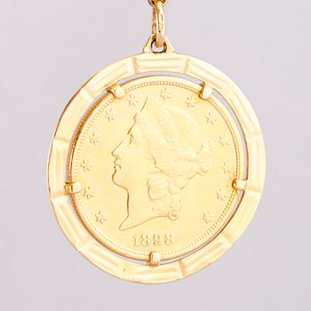 ARMBAND, Liberty Head 20 dollar guldmynt, 18K guld.