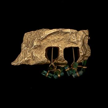 Björn Weckström, A BROOCH, gold 14K with tourmalines, "Elephant". BRW, Helsinki 1964. Weight 13,2 g.