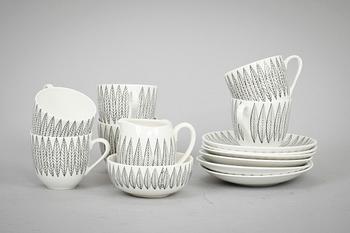 KAFFESERVISDELAR, 6+2, benporslin. Gustavsberg "Salix". Design Stig Lindberg.
