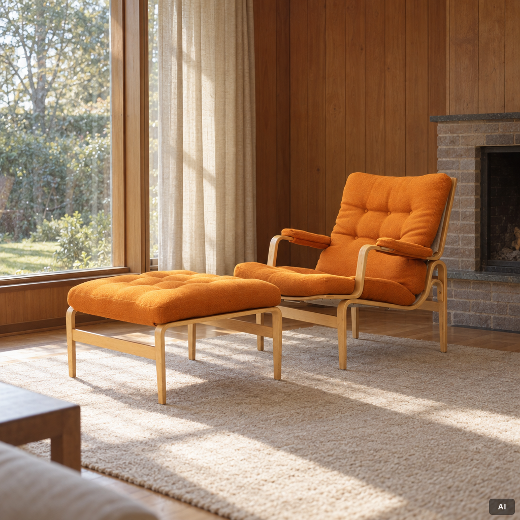 Bruno Mathsson, an 'Ingrid' armchair with ottoman, Dux.