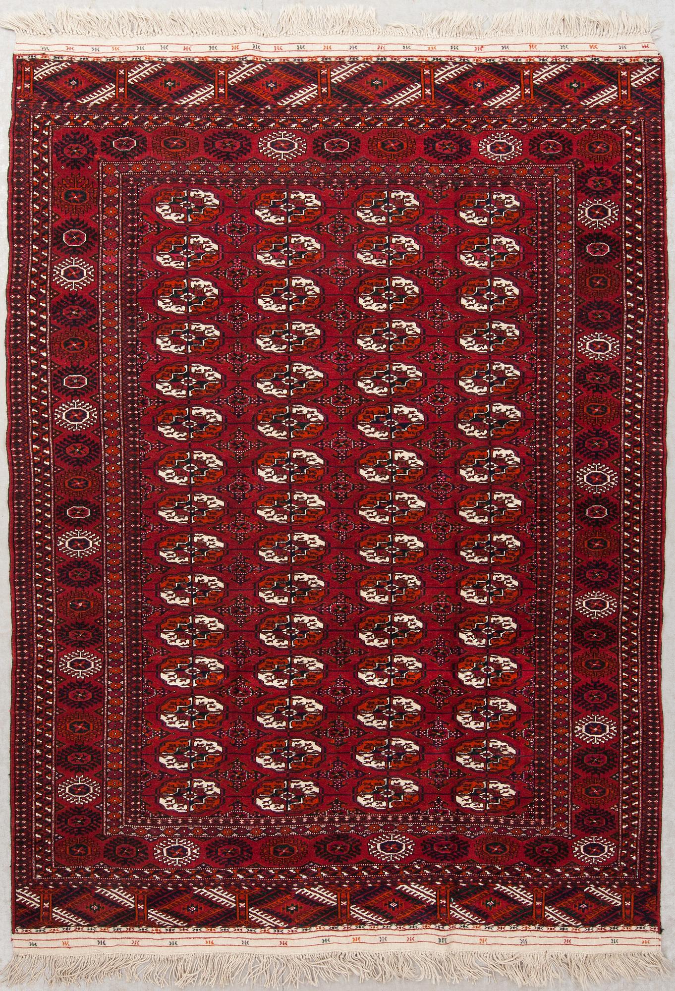 MATTA, old/semiantik, Tekke-Bochara, ca 226+6 cm slätväv/franssida x 165 cm.
