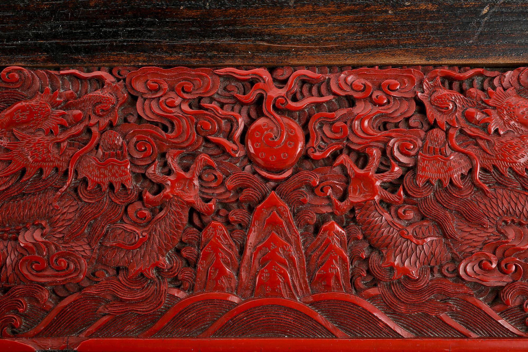 DEKORDEL, lack och trä. Qing dynastin, troligen Qianlong (1736-95).