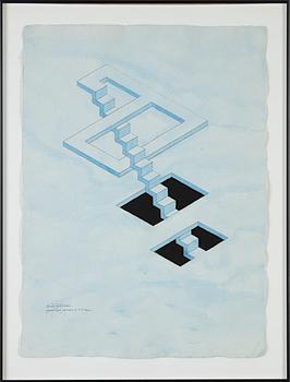 Oscar Reutersvärd, watercolour and ink, signed.