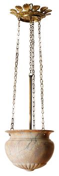 614. A 19th century three-light hanging lamp.