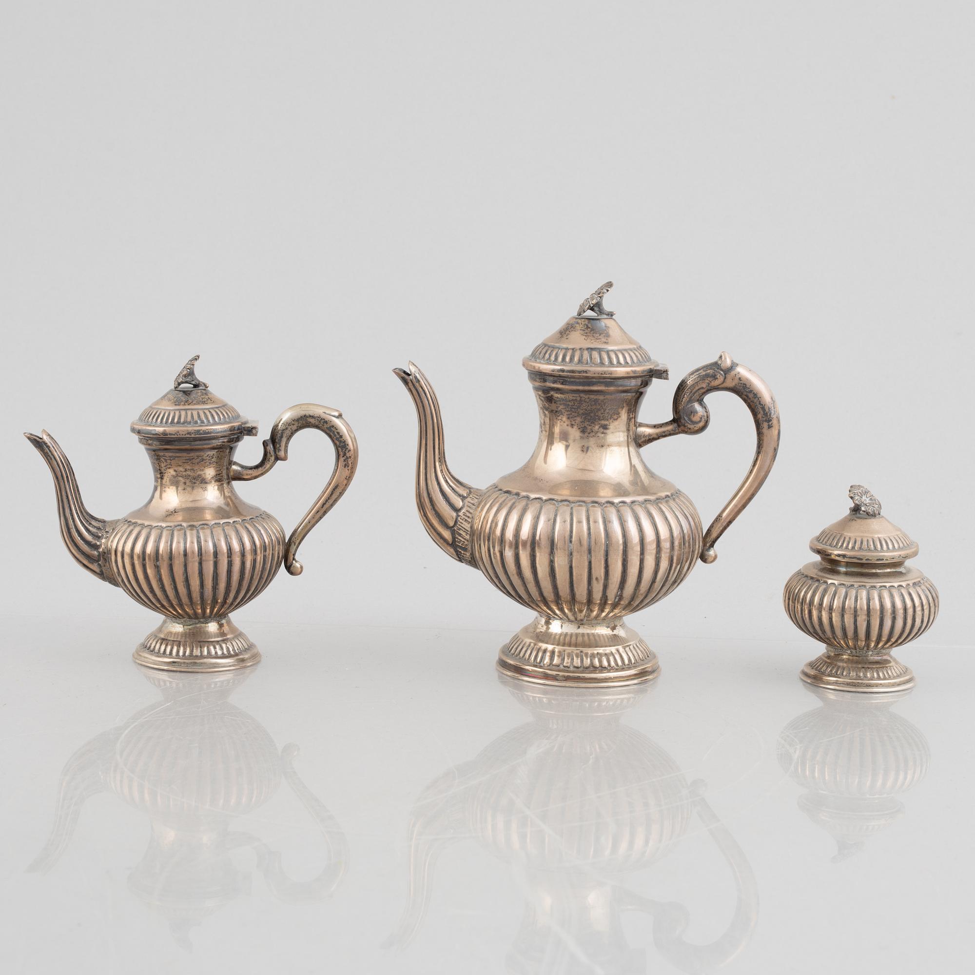 Coffee service, 3 pieces, silver 800, first half of the 20th century.