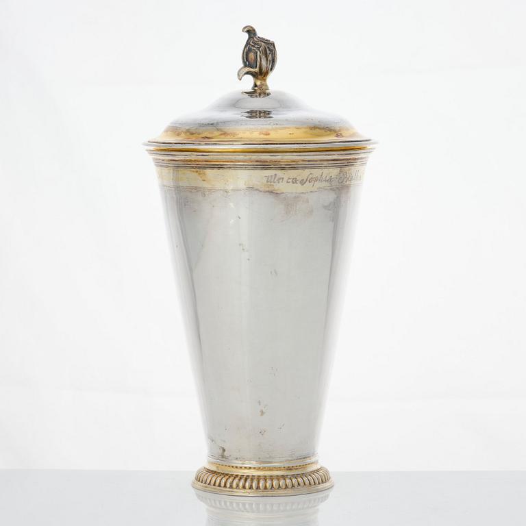 A Baltic 18th century parcel-gilt silver beaker and cover, mark of Wilhelm Christian Hillebrandt, Reval (1758-1780).