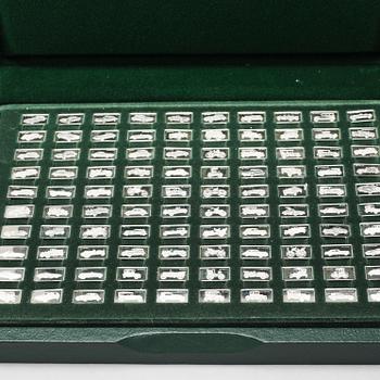 100 silver miniature plaques by Franklin Mint in the late 20th century.