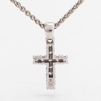 Necklace/pendant, cross, 14K white gold with diamonds totalling approx. 0.25 ct. Finnish hallmarks.