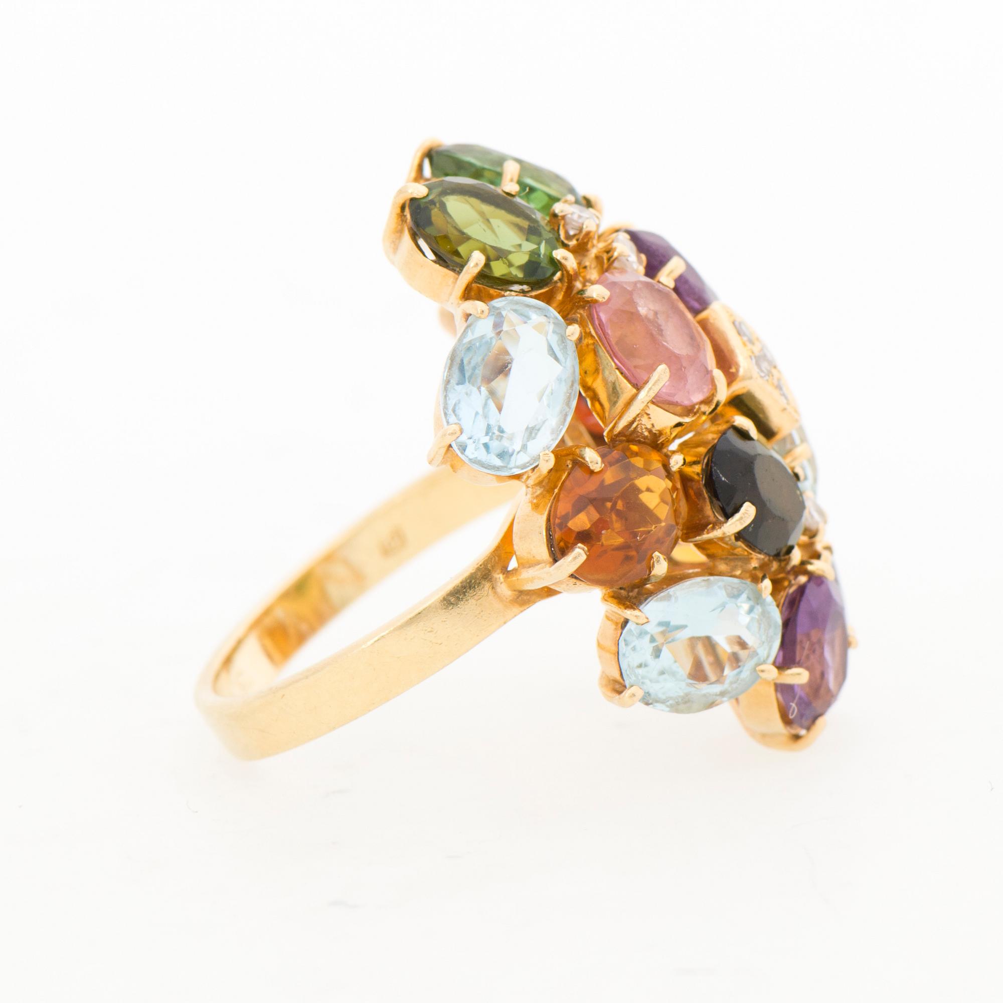 A RING, amethyst, topaz, citrine, tourmaline, garnet, diamond, 18K gold.