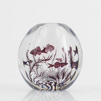 Edward Hald, a "fish graal" glass vase, Orrefors 1954.