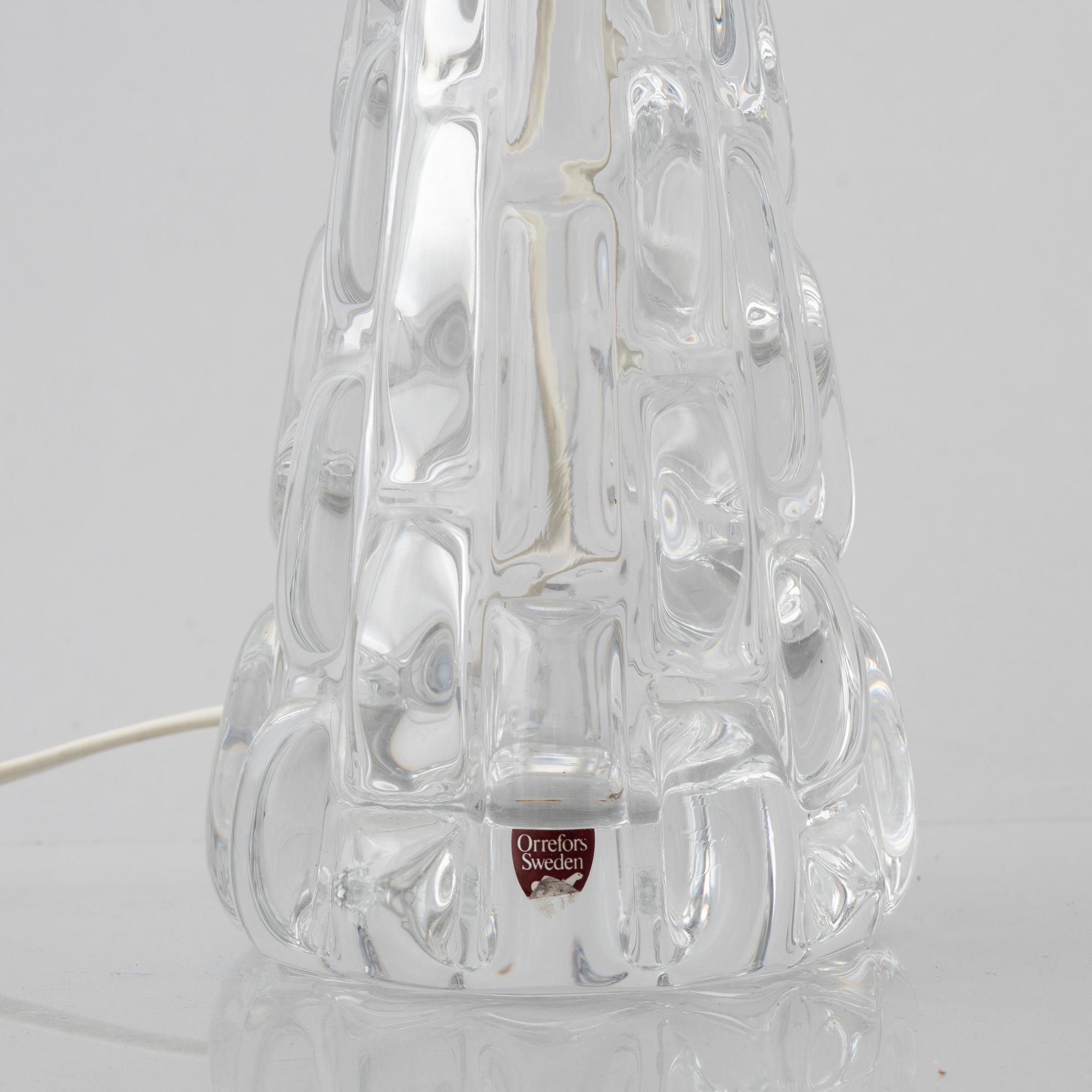 Carl Fagerlund, a pair of "RD-1477" glass table lamps, Orrefors, Sweden.