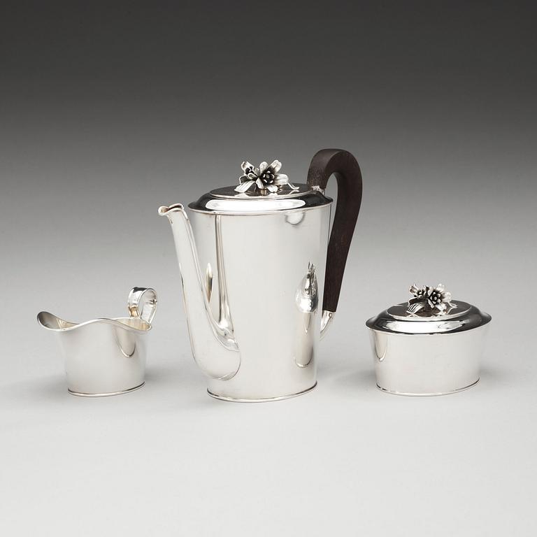 A W.A. Bolin three pcs coffee service, Stockholm 1950.