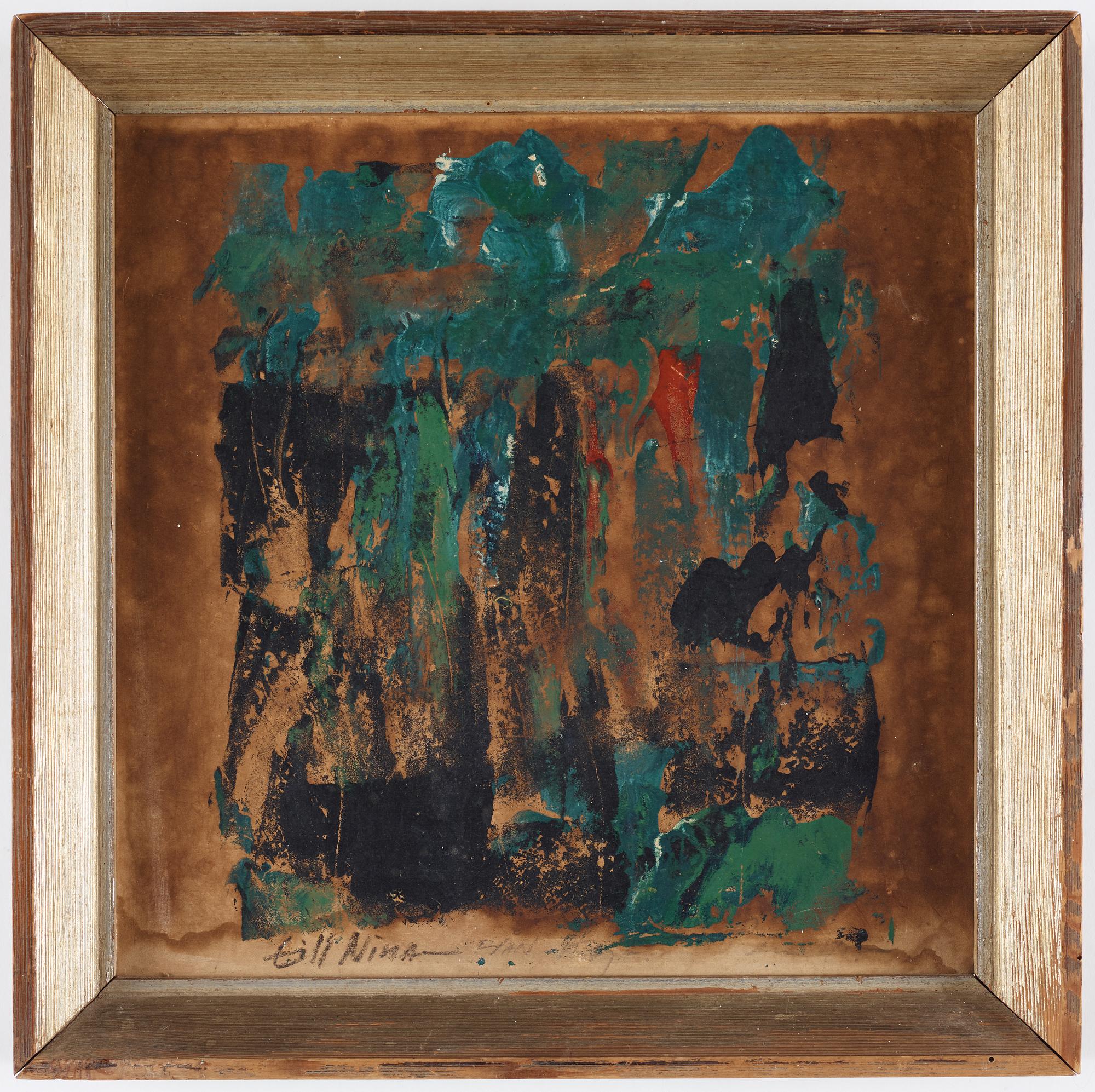 Adja Yunkers, mixed media on paper panel, indistictly signed with dedication to Nina.
