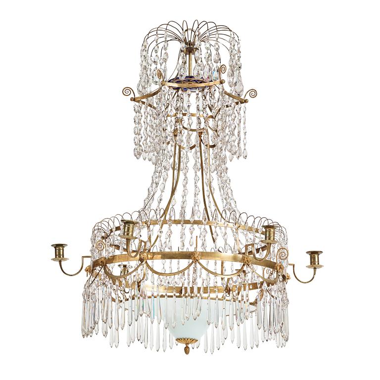 A late Gustavian early 19th Century seven-light chandelier.