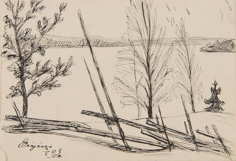 Santeri Salokivi, Teckningar, 5 st, Mansporträtt och Landskap.