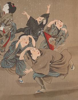 RULLMÅLNINGAR, sex stycken, tusch och färg på papper. Japan, Meiji (1868-1912).