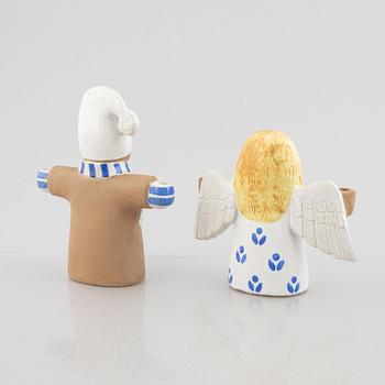 Lisa Larson, three stoneware candlesticks "Julius", "Juliana", "Angel" aswell as a bowl "Guldknopp",  Gustavsberg.