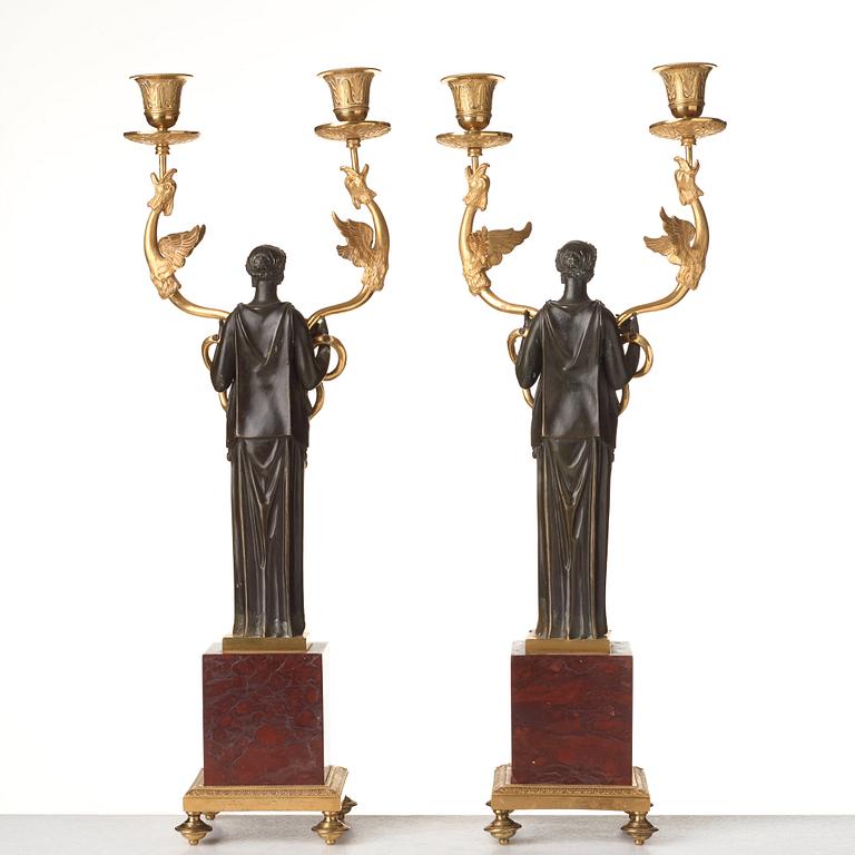 A pair of French Empire two-light candelabra, beginning of the 19th century.
