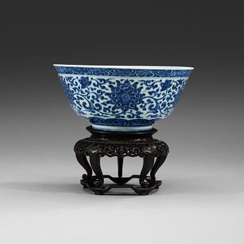 116. A fine blue and white 'Lotus' bowl, Qing dynasty, 18th Century, with Yongzheng six character mark.