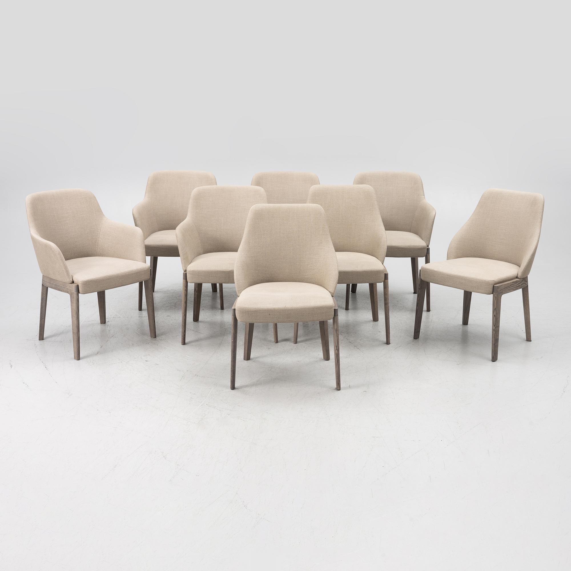 Rodolfo Dordoni, five armchairs and three chairs. 'Chelsea' chairs, Molteni.