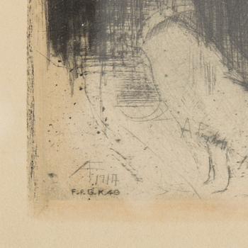 AXEL FRIDELL, dry point etching, printed signature and dated 1917.