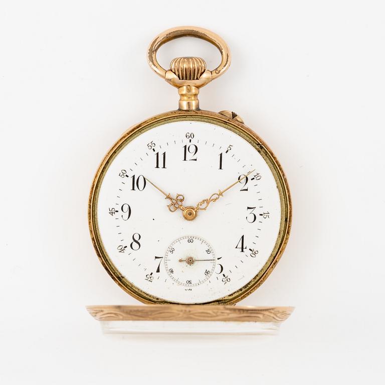Pocket watch, 14K gold, with stand, 33.5 mm.