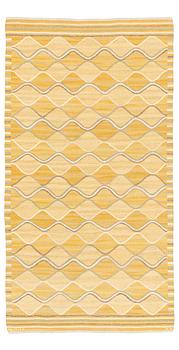 Barbro Nilsson, a carpet, "Spättan, gul", flat weave, ca 269 x 146 cm, signed AB MMF BN.