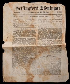 TIDNINGAR, 8 st, Hufvudstadsbladet, Helsingfors Tidningar m.fl. Helsingfors 1829-1881.