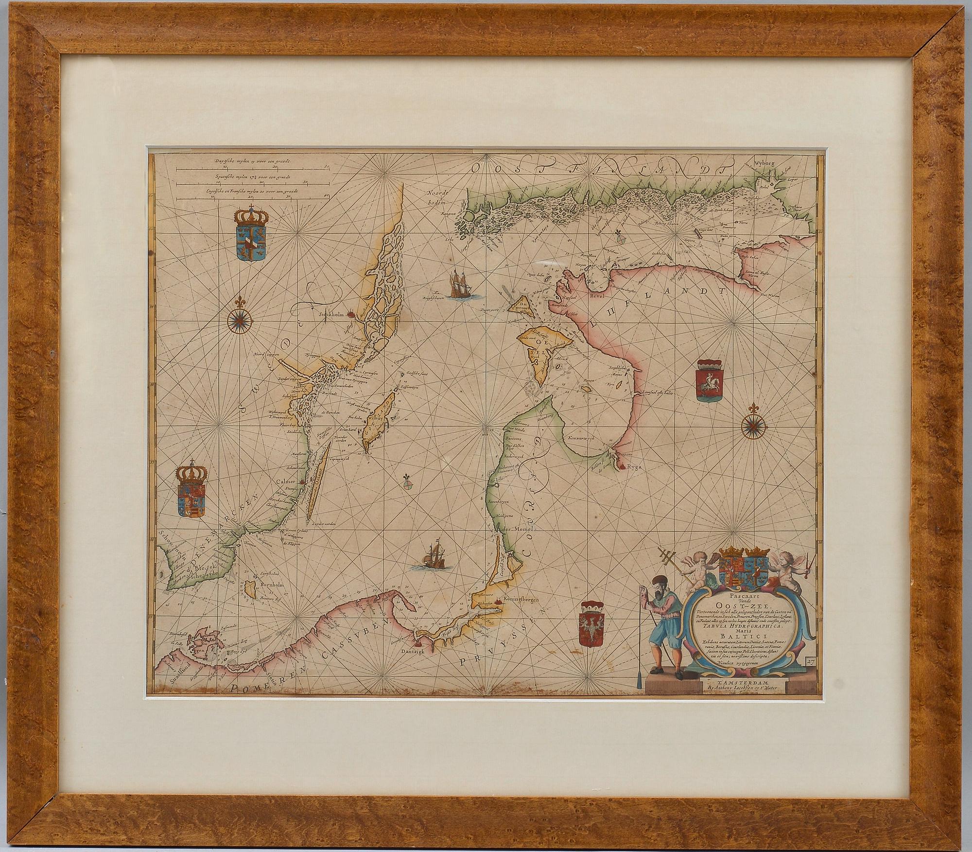A NAUTICAL CHART, Pascaart Vande Oost-Zee. Anthonie (Theunis) Jacobsz. Amsterdam, c. 1643.