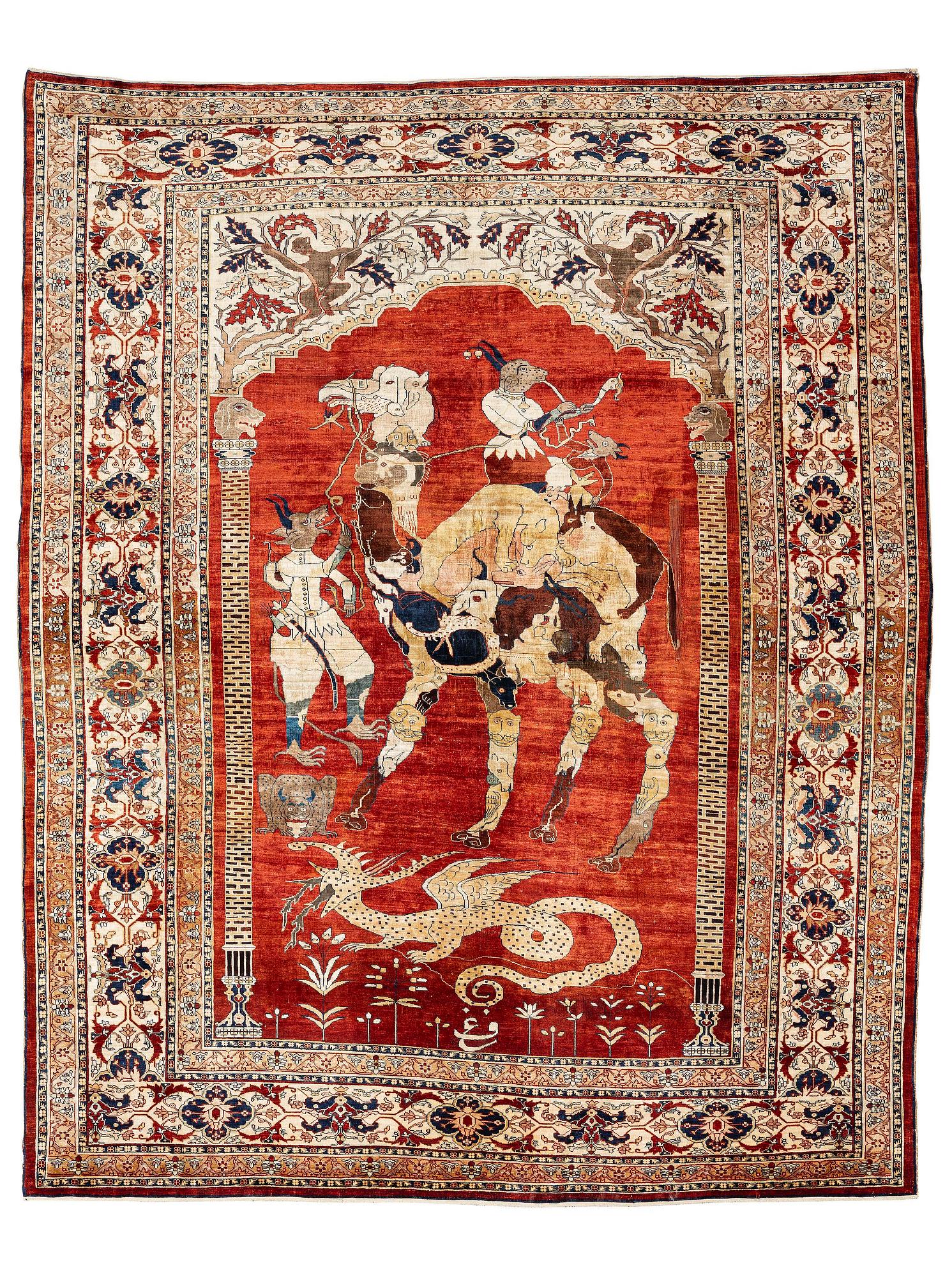 Matta, antik silke Heris, Nordvästra Persien, ca 175 x 140 cm.