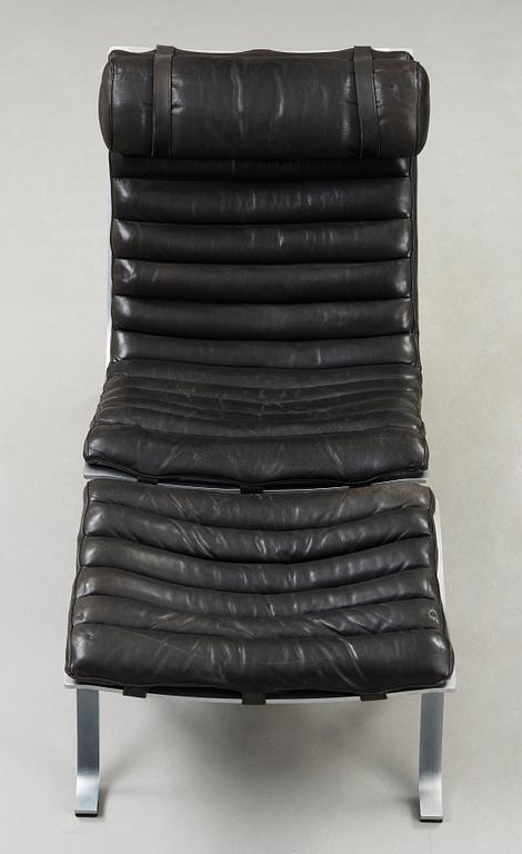 Arne Norell, an 'Ari' steel and black leather lounge chair with ottoman, Norell, Sweden.