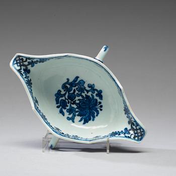 A blue and white sauce boat, Qing dynasty, 18th Century.