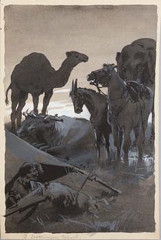 DAVID LJUNGDAHL, eight original ink illustrations from the 1915 edition of 'The Jungle Book' in Swedish.