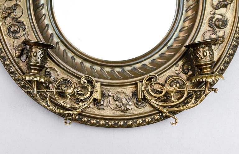 SPEGELLAMPETTER, 1 par, mässingsplåt, omkring år 1900.