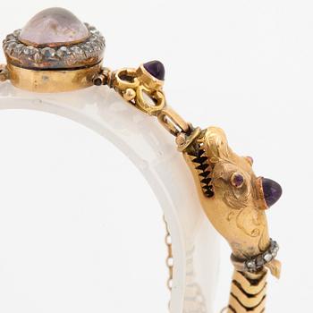 Armband 18K guld med ametister och gammalslipade diamanter.