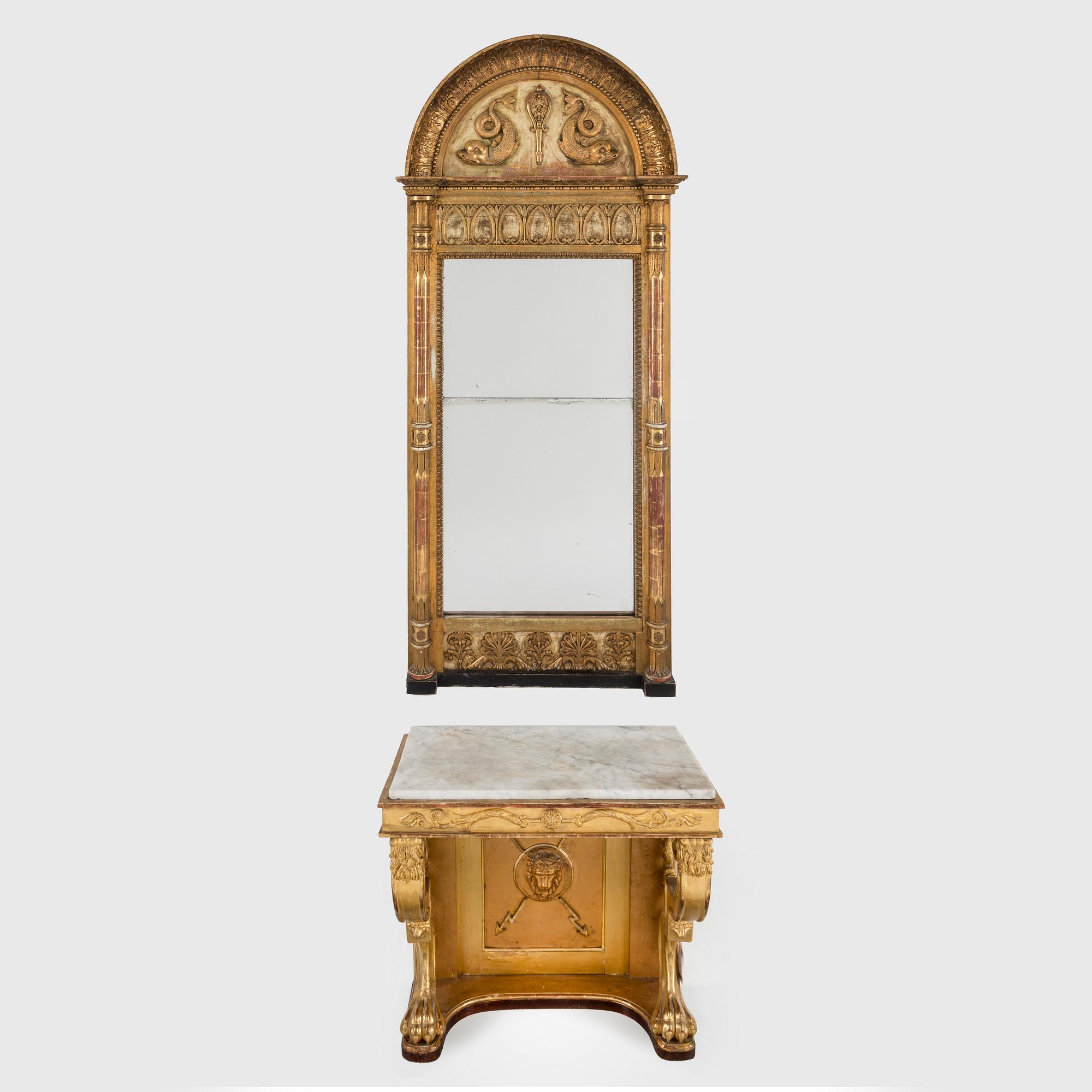 A first half of the 19th century mirror and console table by P G Bylander Göteborg.