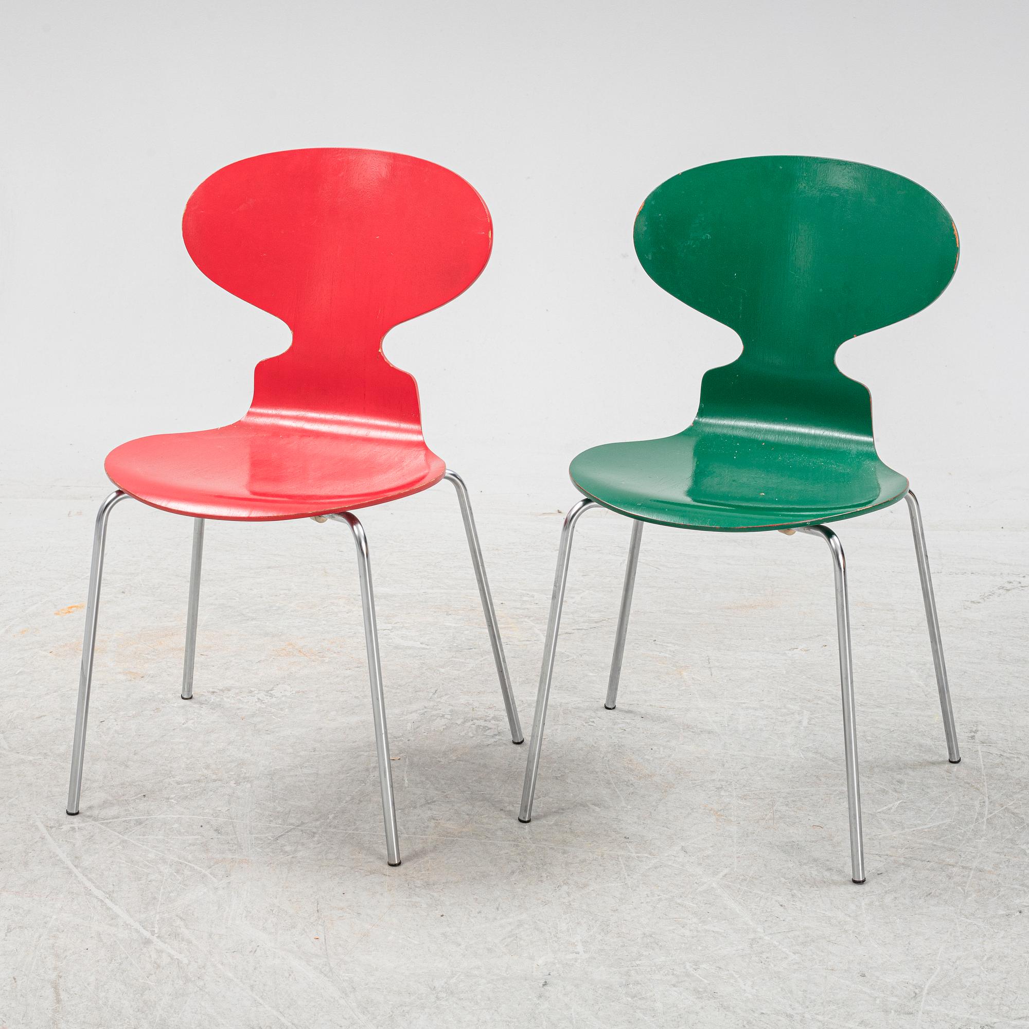 Arne Jacobsen, stolar, 6 st., "Myran", Fritz Hansen, Danmark, 1969-1970.