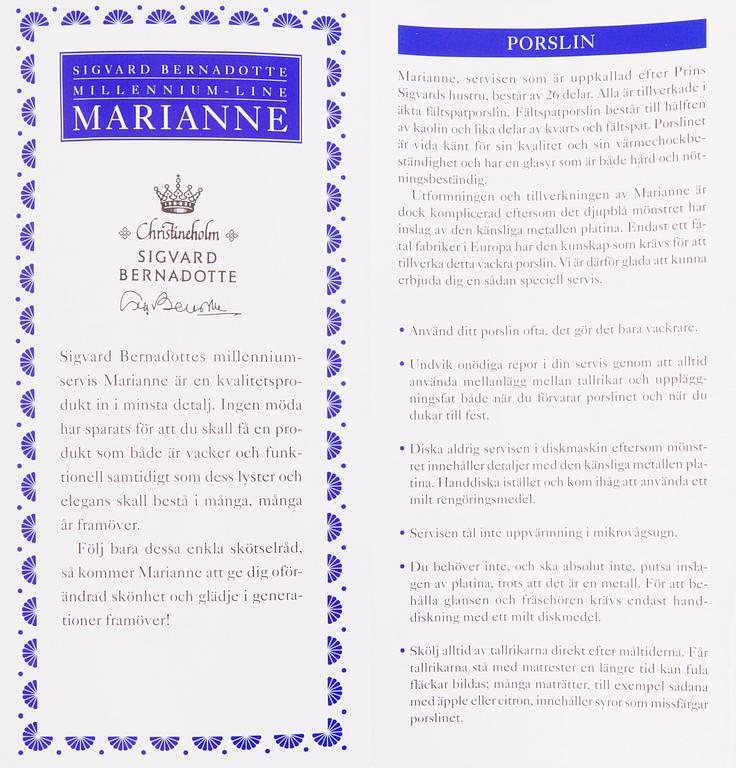 SIGVARD BERNADOTTE, MAT- och KAFFESERVIS, 91 delar, "Christineholm"/"Marianne Royal Blue".