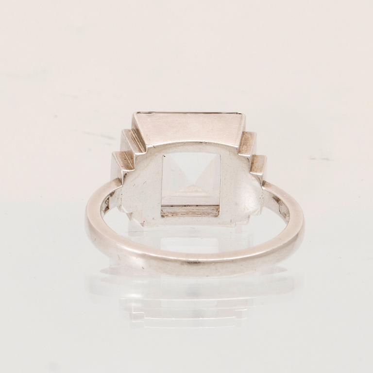 A silver ring set with a step-cut rock quartz crystal by Wiwen Nilsson Lund 1939.