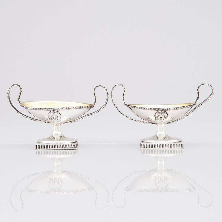 A pair of Swedish 18th Century Gustavian parcel-gilt silver salt cellars, marks of Pehr Zethelius, Stockholm 1798.
