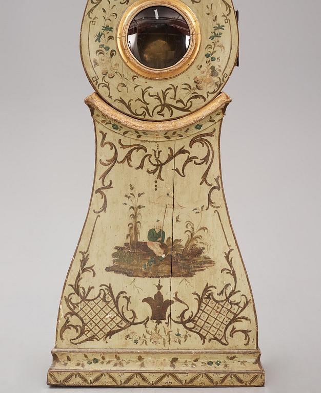 A Swedish rococo polychrome-painted longcase clock, Stockholm, later part 18th century.