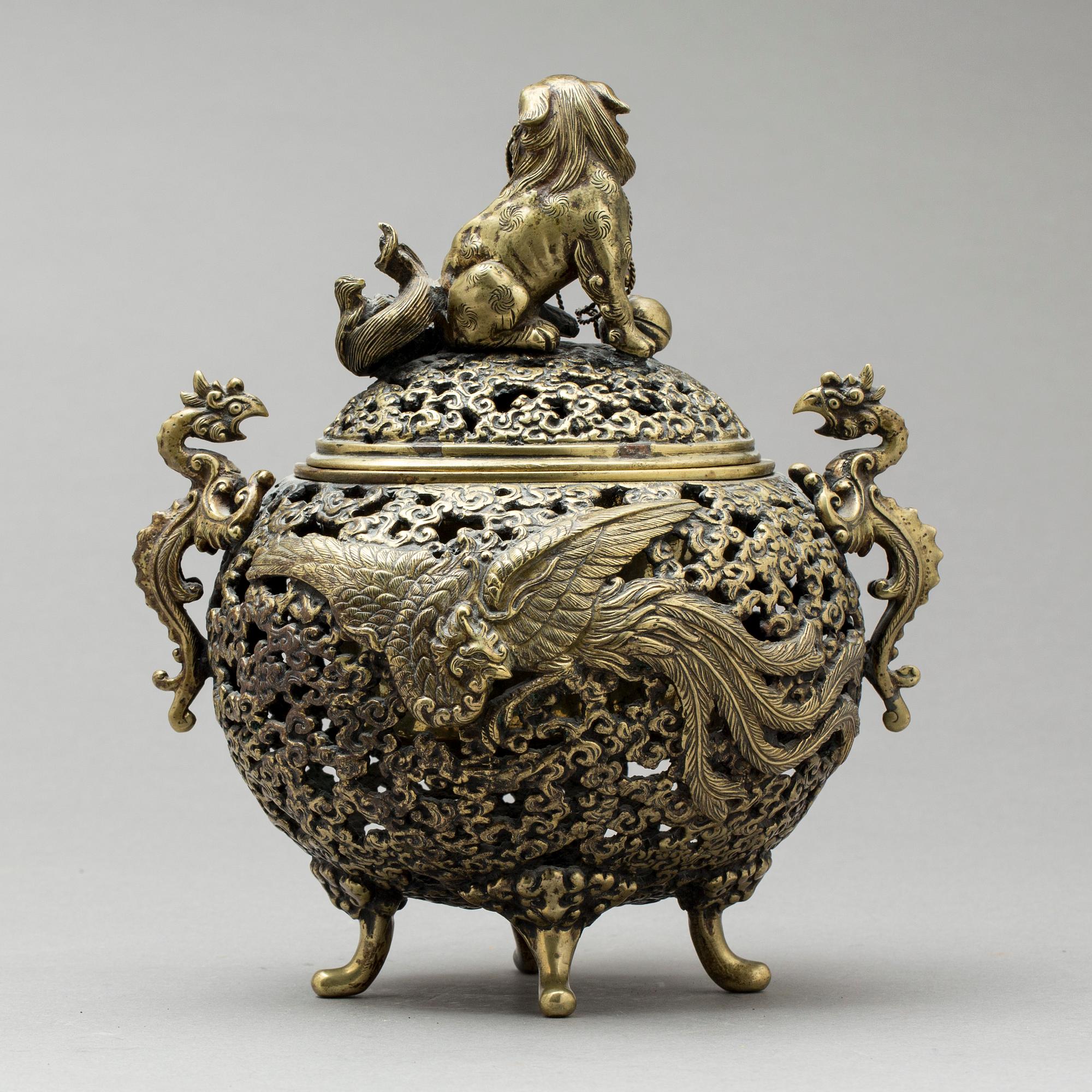 RÖKELSEKAR, mässing,  Kina, 1900-tal.