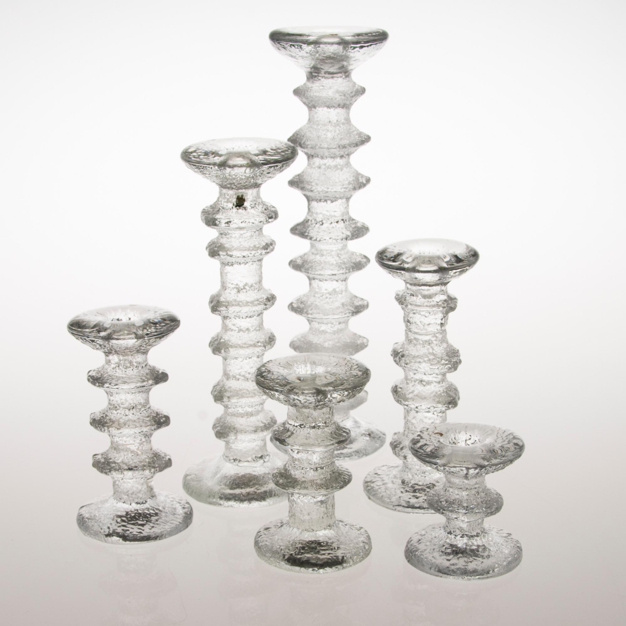 TIMO SARPANEVA, LJUSSTAKAR, 6 st, glas, "Festivo", signerade TS, Iittala.