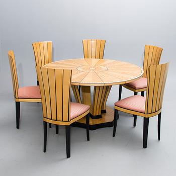 A late 20th century diningtable and six chairs for Adelta Finland.