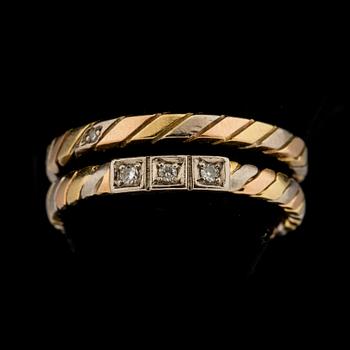 RINGAR, 2 st. 18K guld med små diamanter. Gustaf Dahlgren Malmö. Vikt tot. ca 4 gram.
