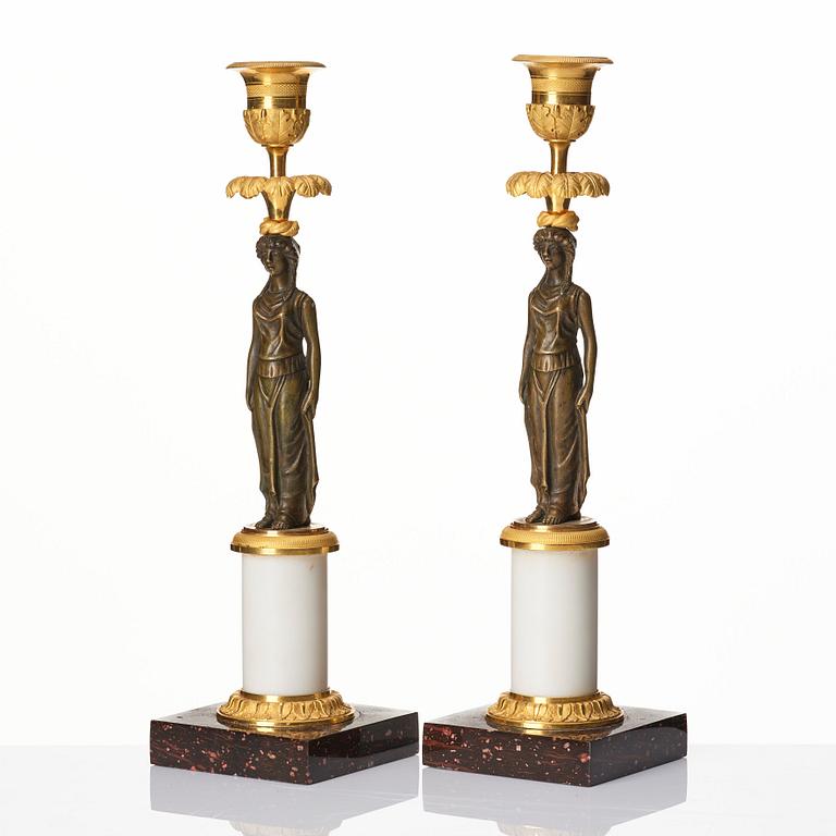 A pair of late Gustavian circa 1800 candlesticks attributed to F. L. Rung.