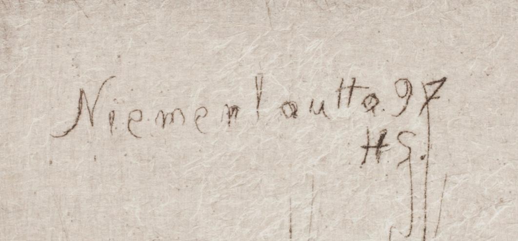 Hugo Simberg, linjeetsningar, 2 st, plåtsignerade.