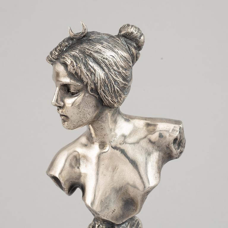 A Russian silver sculpture of Diane, marked Villanis and Bolin, St. Petersburg 1908-1917.