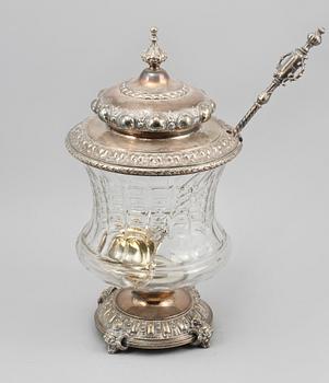 BÅLSKÅL, glas och nysilver, Carl Robert Carlström, Stockholm, omkring år 1900.