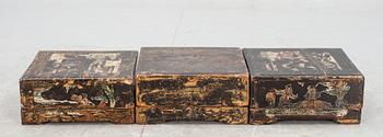 SKRIN, 3 st, Kina, lackarbete, 1800/1900-tal.